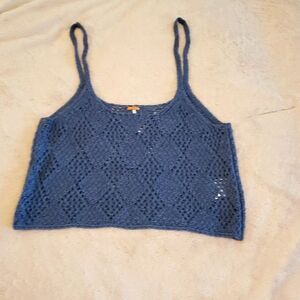 Free People Glisten Crochet Tank Top Blue